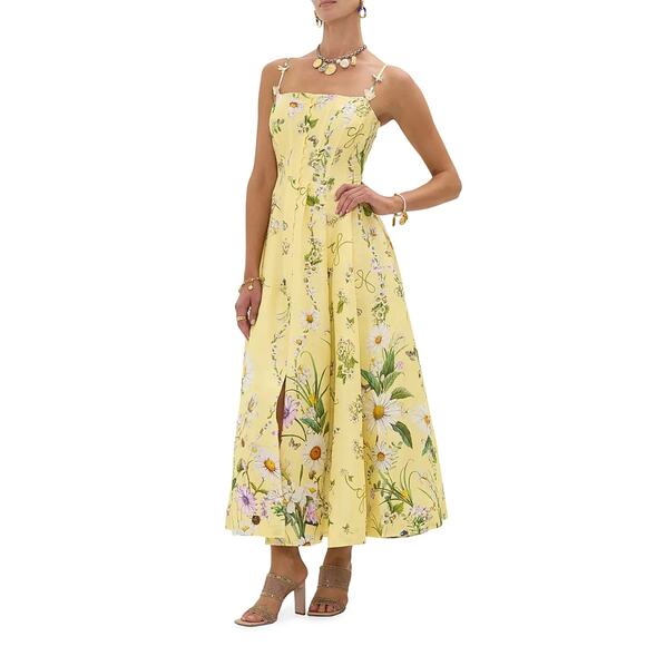 Camilla Daisy Chains Floral Linen-Silk Midi-Dress M - Picture 5 of 15